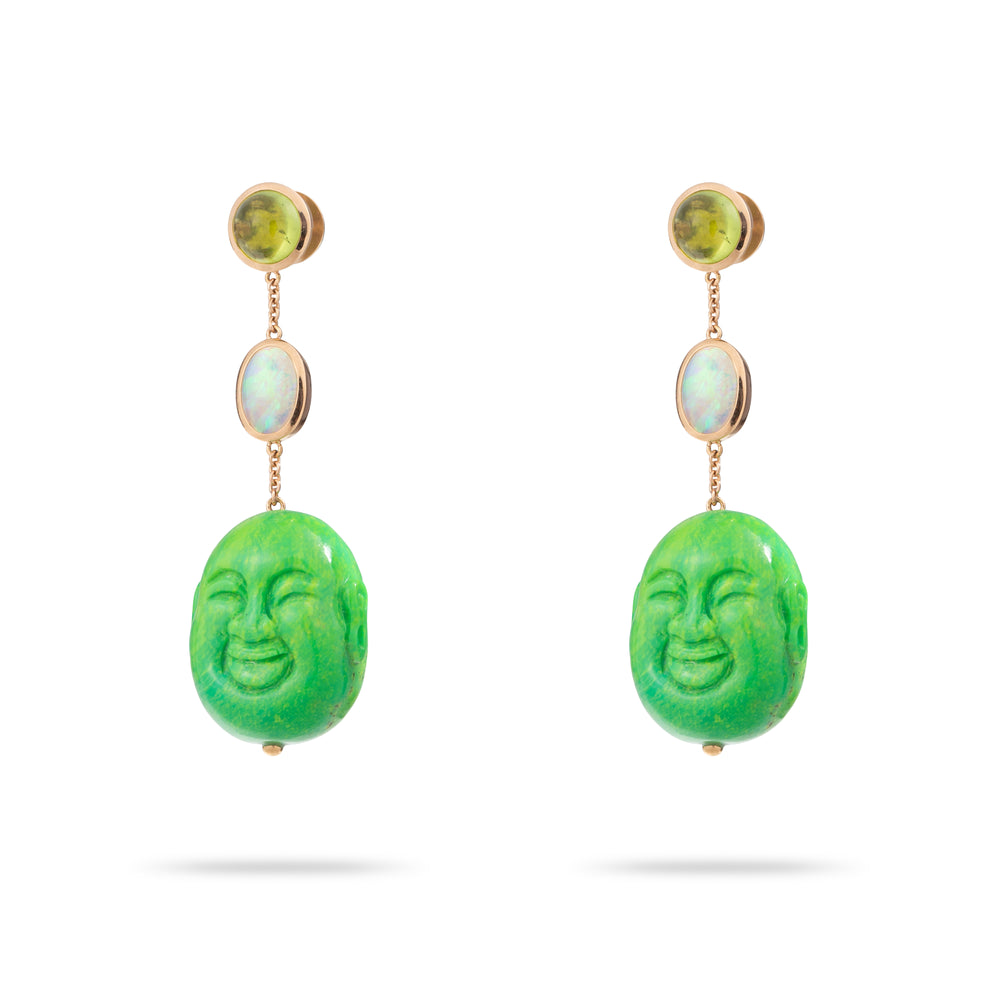 OPAL, PERIDOT AND MALACHITE EARRINGS IN RED GOLD 18K