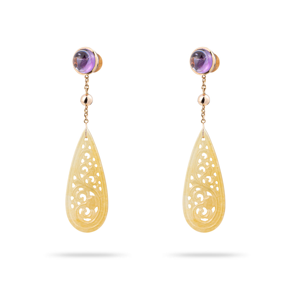 AMETHYST AND HONEY JADE EARRINGS IN ROSE GOLD 18K