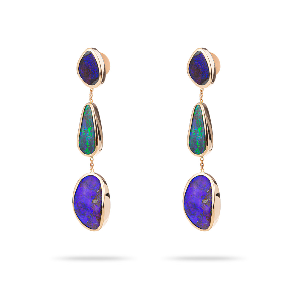 TRIO BOULDER OPAL EARRINGS IN YELLOW GOLD 18K