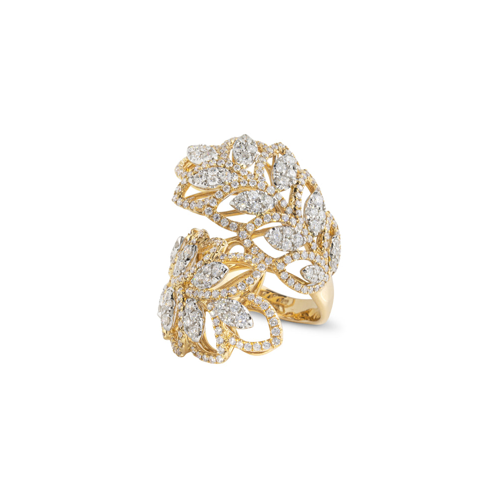 DIAMOND LEAF RING IN RED GOLD 18K