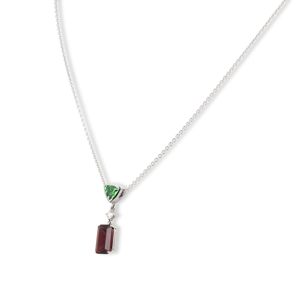 TSAVORITE AND GARNET PENDANT IN WHITE GOLD 18K