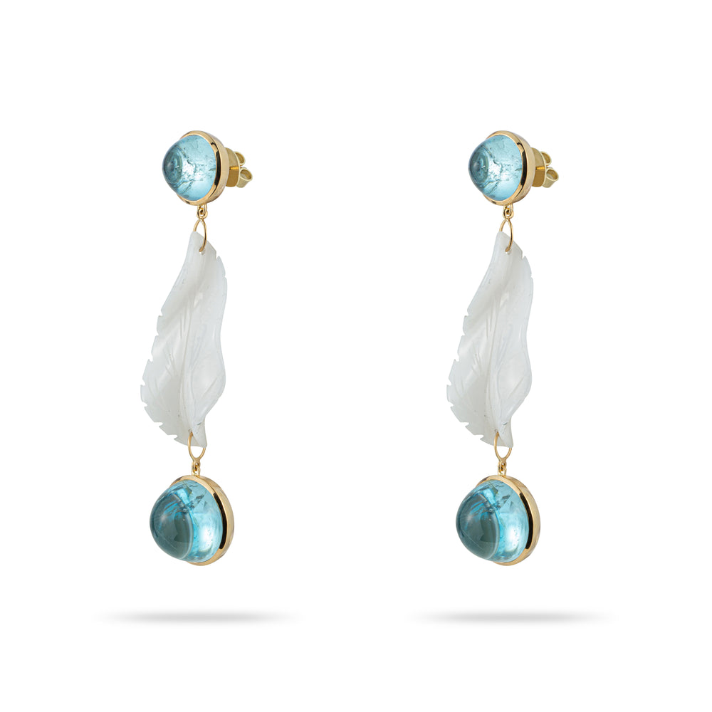 WHITE JADE WITH AQUAMARINE CABOCHON IN YELLOW GOLD 18K