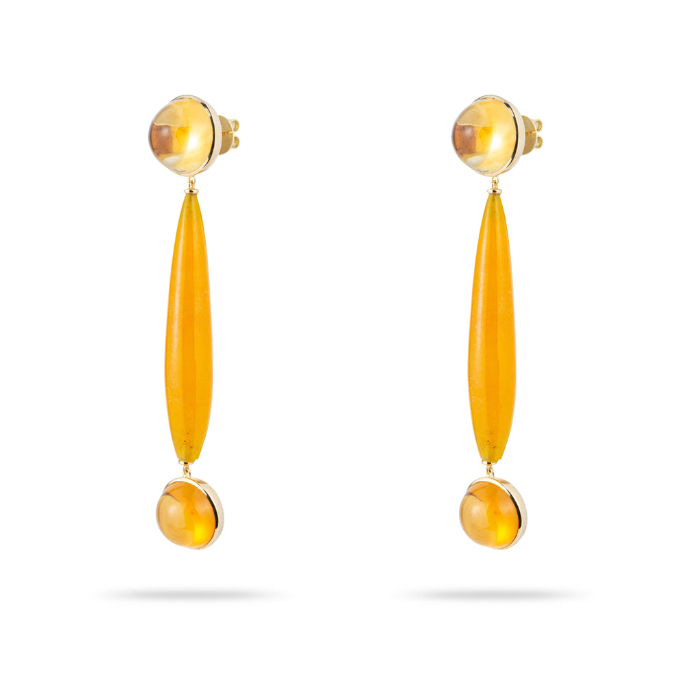 CITRIN CABOCHON AND JADE EARRINGS IN YELLOW GOLD 18K