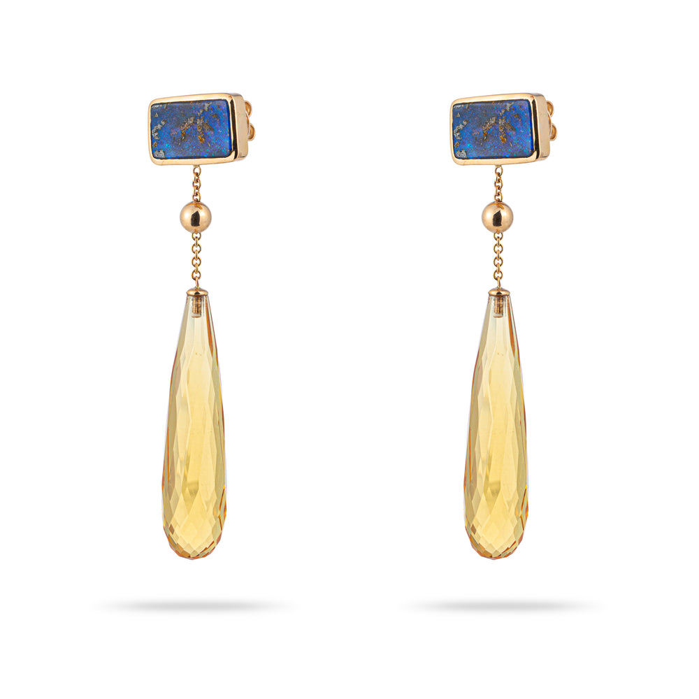 OPAL AND CITRIN EARRINGS IN YELLOW GOLD 18K