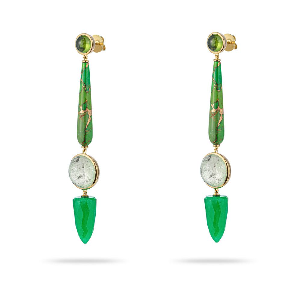 GREEN JADE, PERIDOT, TOURMALINE AND GREEN TURQUOISE EARRINGS