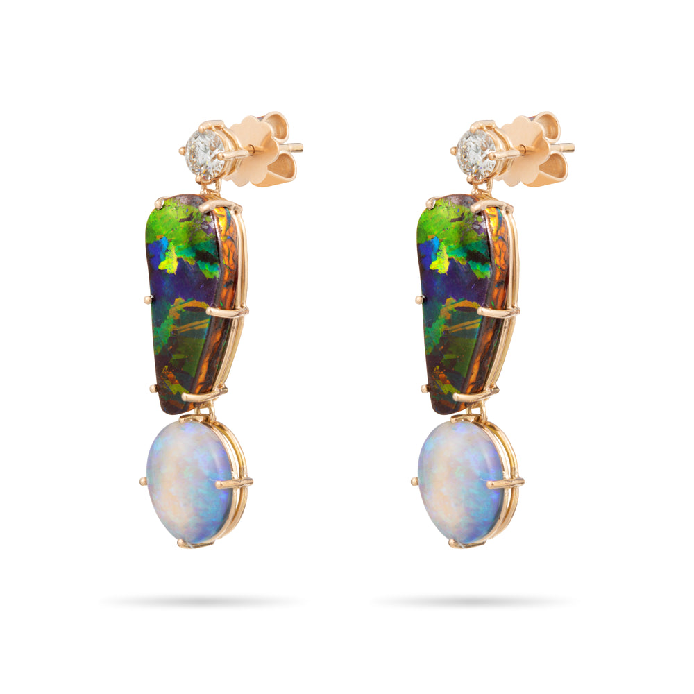 BOULDER AND WHITE OPAL EARRINGS IN YELLOW GOLD 18K