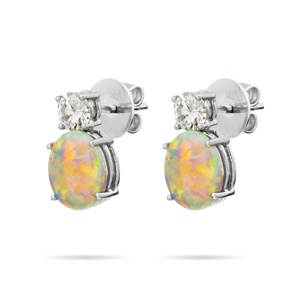 CRYSTAL OPAL AND DIAMOND EARRINGS IN WHITE GOLD 18K