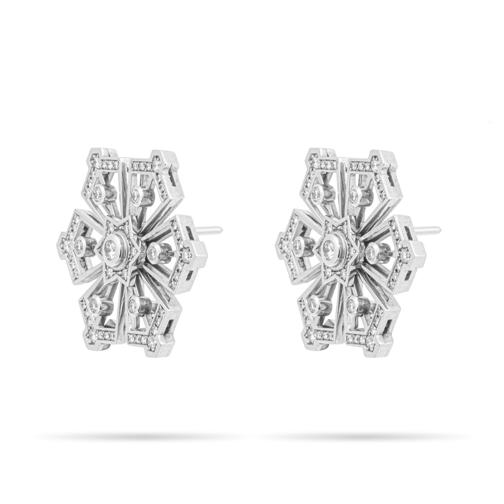 DIAMOND SNOW CRISTAL STUD EARRINGS IN WHITE GOLD 18K