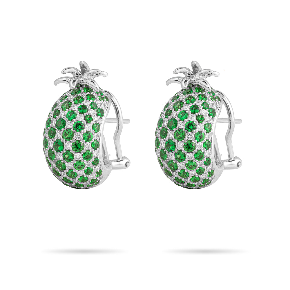 TSAVORITE & DIAMOND PINEAPPLE EARRINGS IN WHITE GOLD 18K