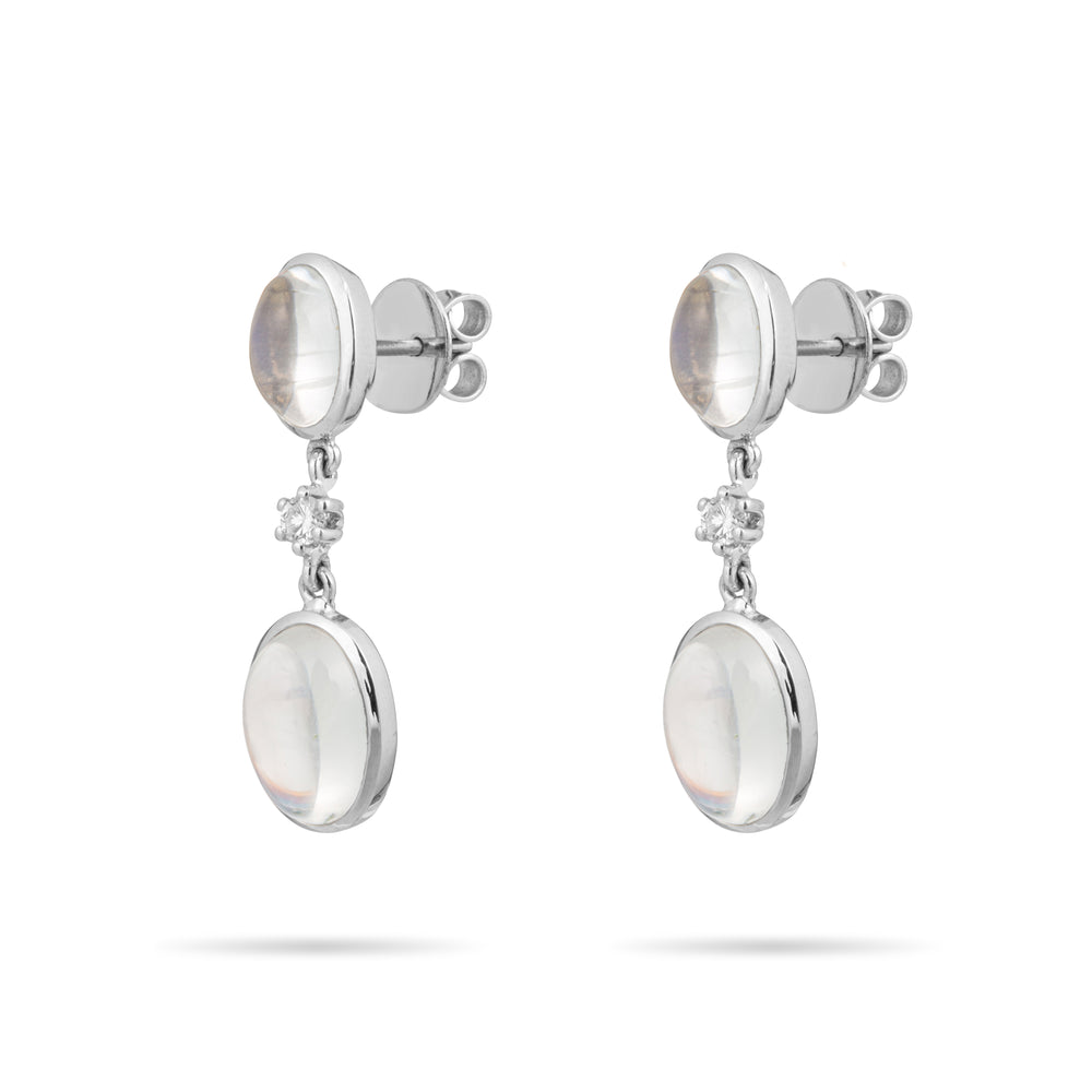 MOONSTONE AND DIAMOND DROP EARRINGS IN WHITE GOLD 18K