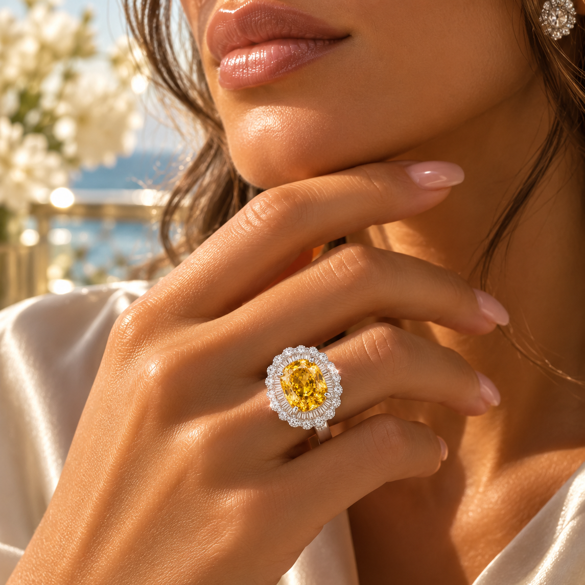 Bague Impériale Citrine & Halo de Zircons – Luxe Éblouissant 2