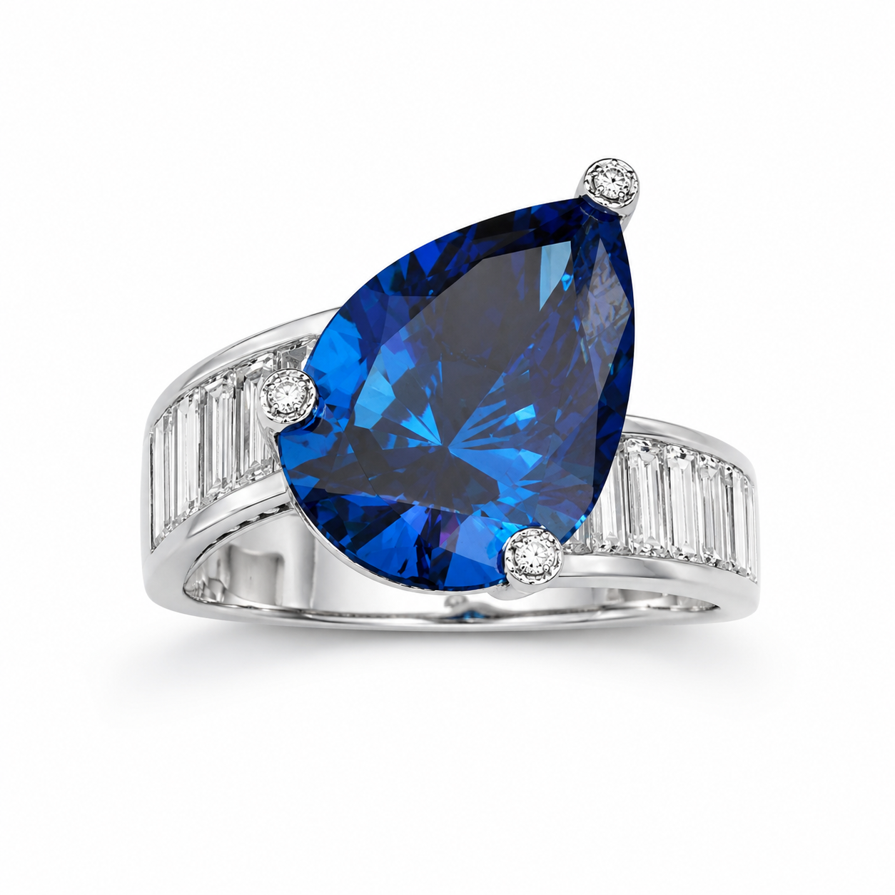 Bague Poire Saphir Bleu & Zircons – Élégance Contemporaine 2