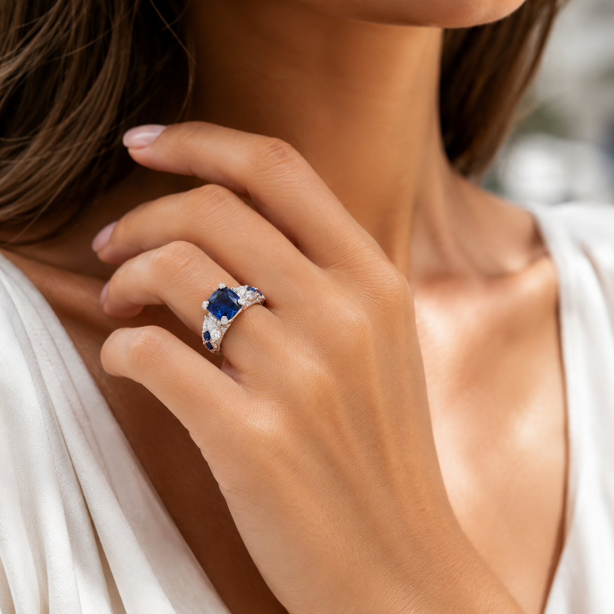 Bague Royale Saphir Bleu & Zircons – Élégance Intemporelle 2