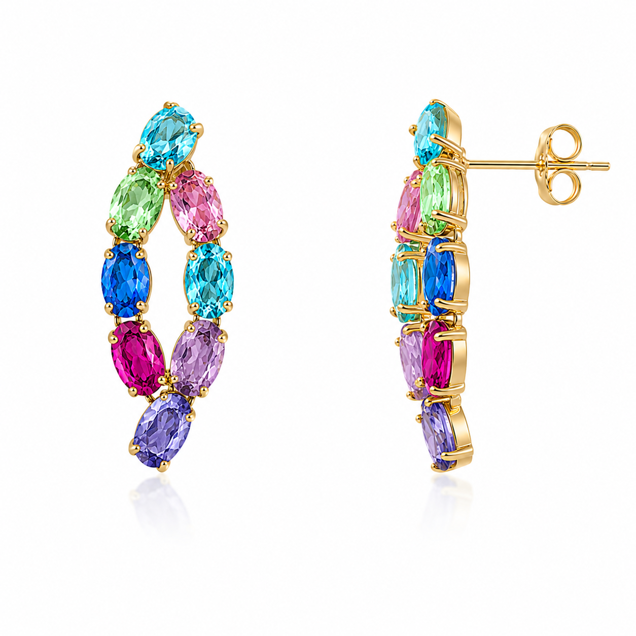 Boucles d'Oreilles Arc-en-Ciel Élégance – Plaqué Or & Pierres Multicolores