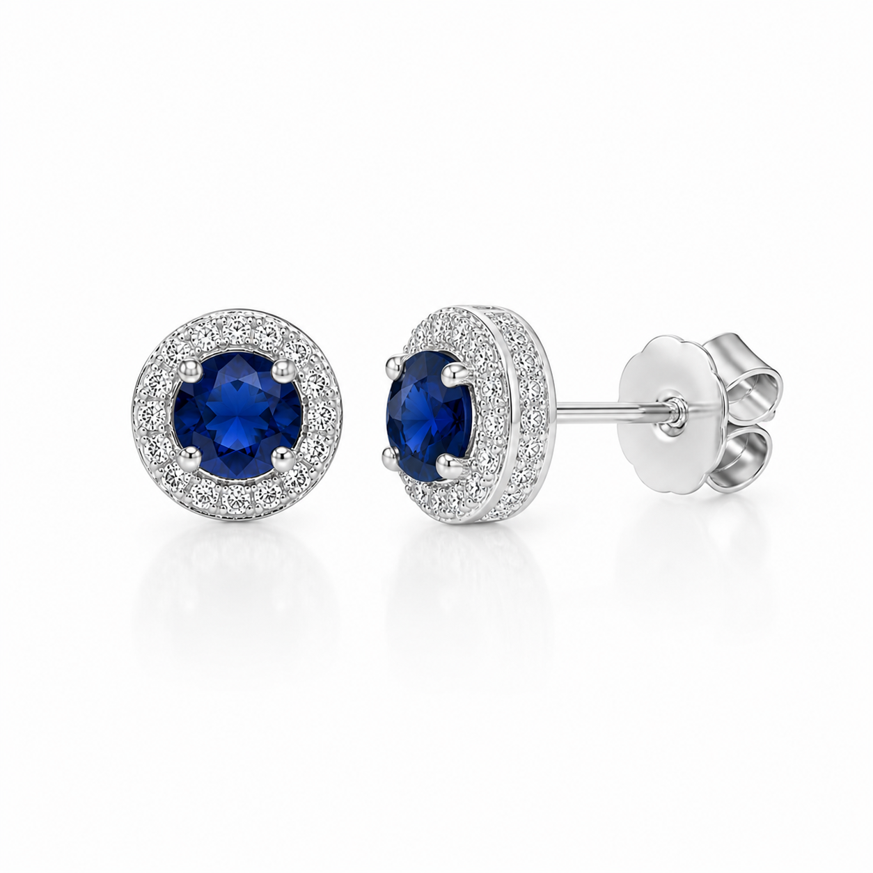 Boucles d'Oreilles Halo Bleu Royal – Cristaux Étincelants