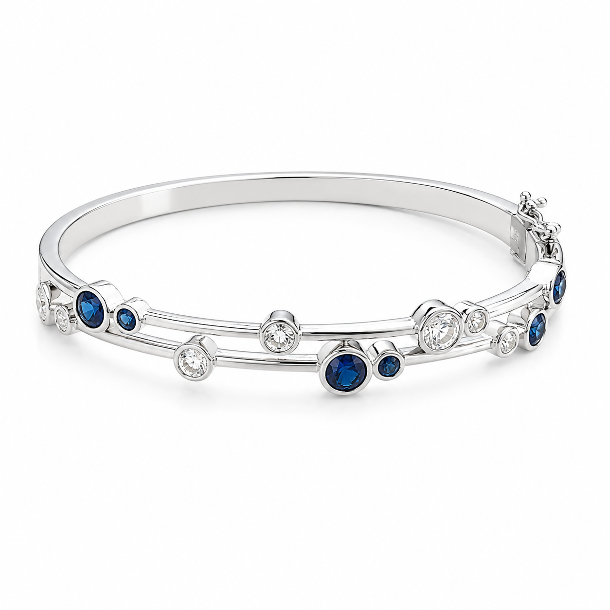 Bracelet Jonc Riviera Saphir – Argent & Zircons
