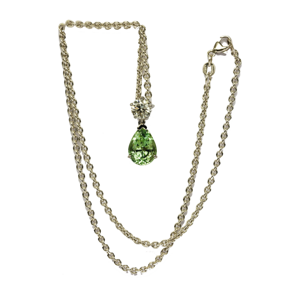 MINT TOURMALINE PENDANT IN WHITE GOLD 18K