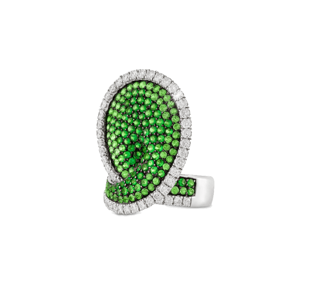 TSAVORITE RING IN WHITE GOLD 18K